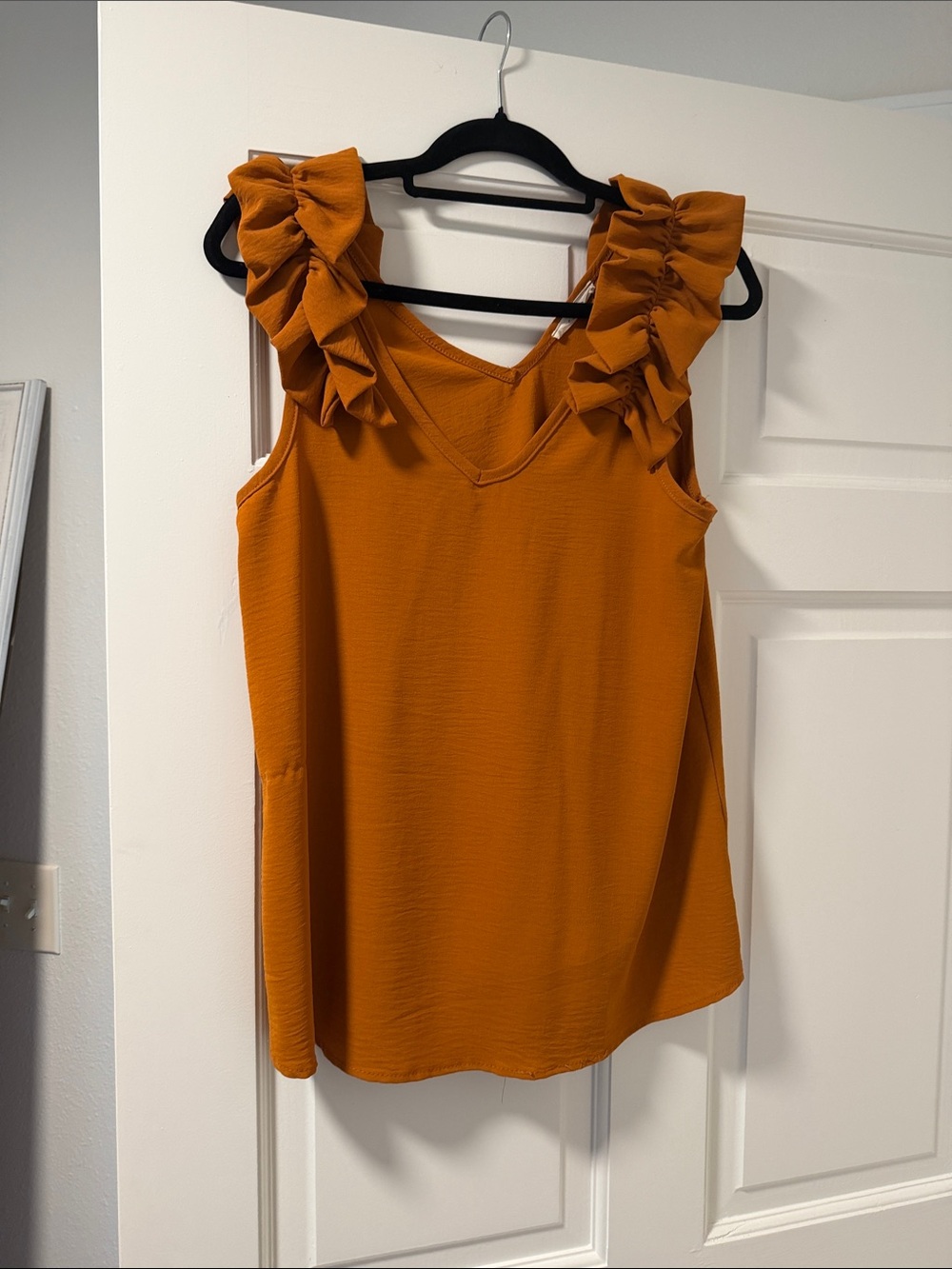 Ruffle Sleeve V-Neck Tank Top - Rust